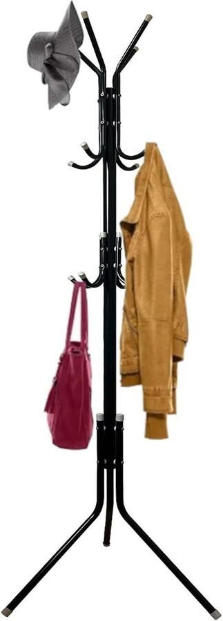 Metalen kledingrek met 12 haken multifunctioneel zwart 175 x 43 cm