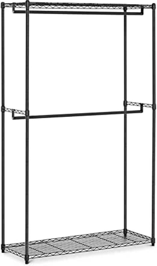 Metalen Kledingrek met 2 Planken en 2 Kledingstangen Zwart 200kg Belasting 120 x 45 x 199 5 cm