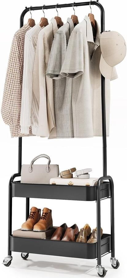 Metalen Kledingrek met Dubbele Opbergplanken Ruimtebesparend en Draagbaar