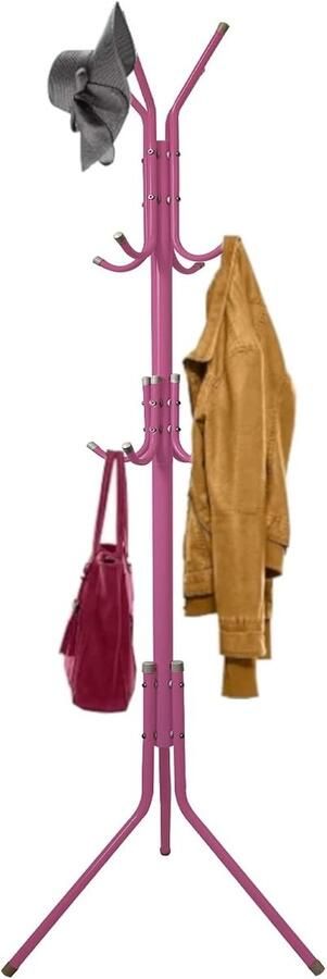 Metalen kledingrek met haken 12 haken roze 175 x 43 cm