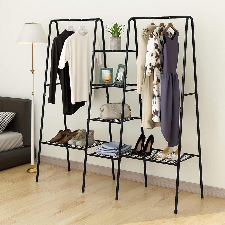 Metalen kledingrek met schoenenrek zwart stevig en stijlvol