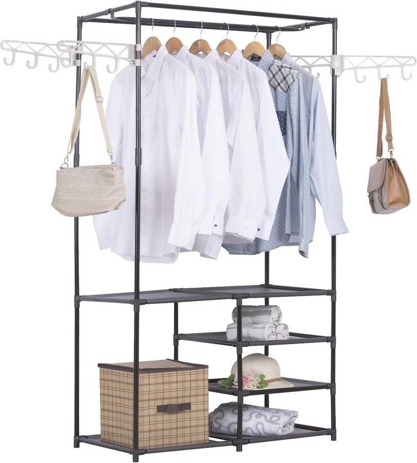 Metalen Kledingrek Open Kledingkast Schoenenrek Met Kledinghangers Zwart 87 x 44 x 158 cm