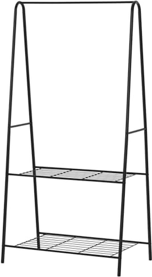 Metalen kledingrek voor hal met schoenenopbergplanken A-vormig design 77L x 45W x 160H cm zwart