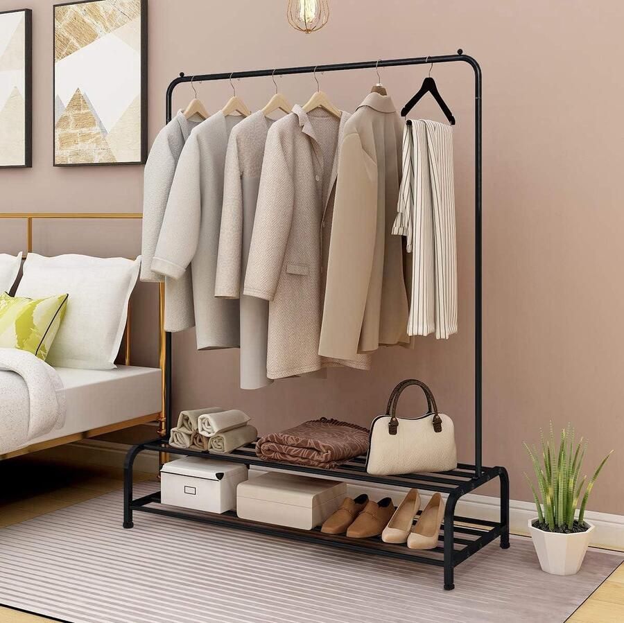 Metalen kledingrek zwaar opbergrek 2-laags zwart metaal