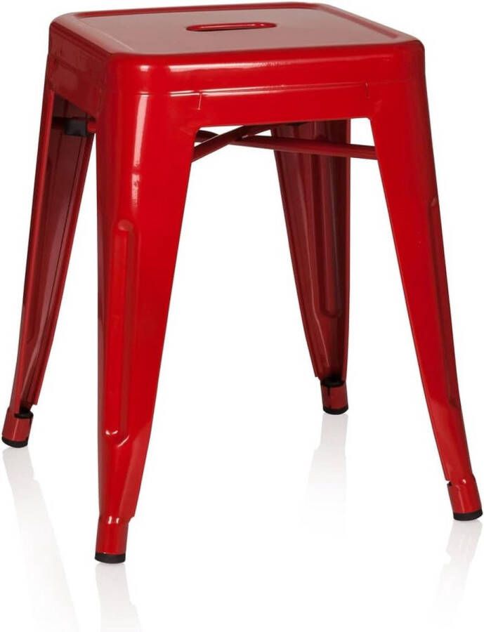 Metalen kruk rood zitkruk in industrieel design stapelbaar laag