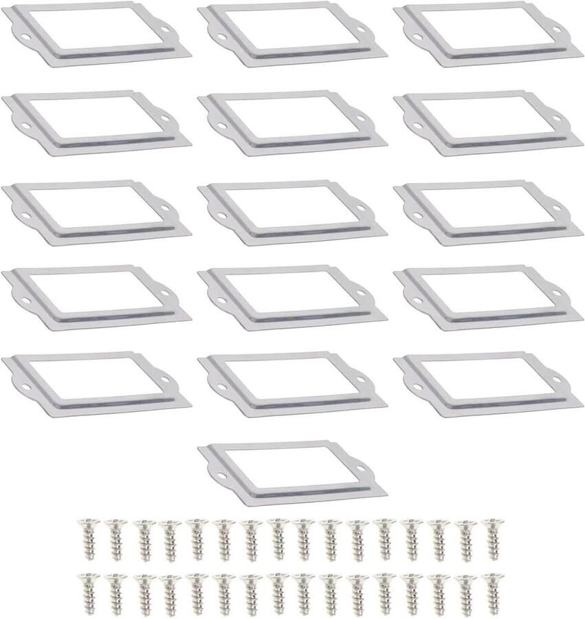 Metalen labelhouder voor planken set van 16 stuks labelframes 80 * 35 mm inclusief schroeven voor boekenkasten en opslag in kantoren en bibliotheken