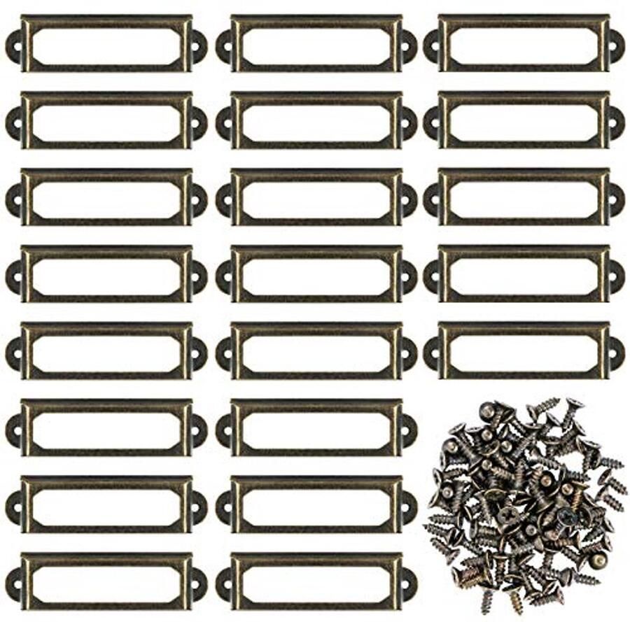 Metalen Labelhouders voor Meubels 50 Stuks Antiek Messing Kaarthouder voor Archiefkasten en Planken