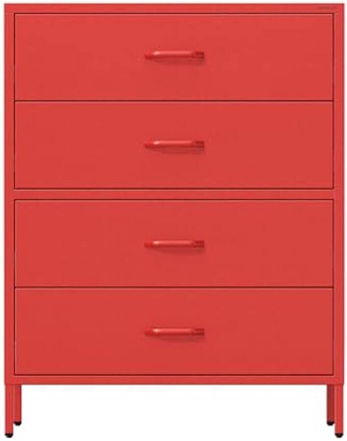 Metalen Ladenkast met 4 Lades Industriële Stijl Ladekast voor Slaapkamer Woonkamer of Hal 80 x 101 5 x 40 cm Rood