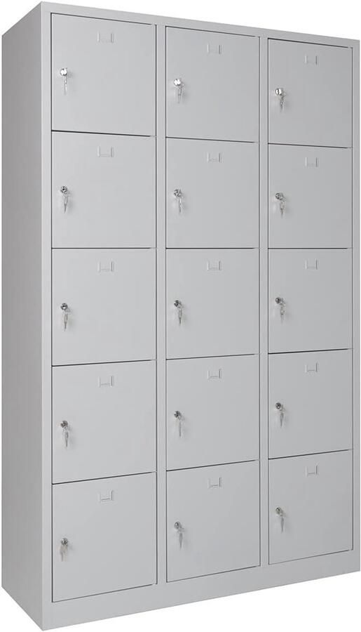Metalen Lockerkast met 15 Compartimenten en Afsluitbare Deuren voor Veilig Opbergen in Sportschool Kantoor en School
