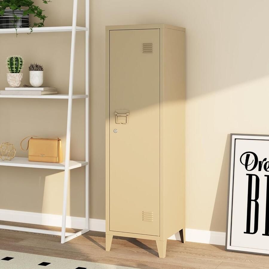 Metalen lockerkast met 2 planken 137x38x38 cm in camel