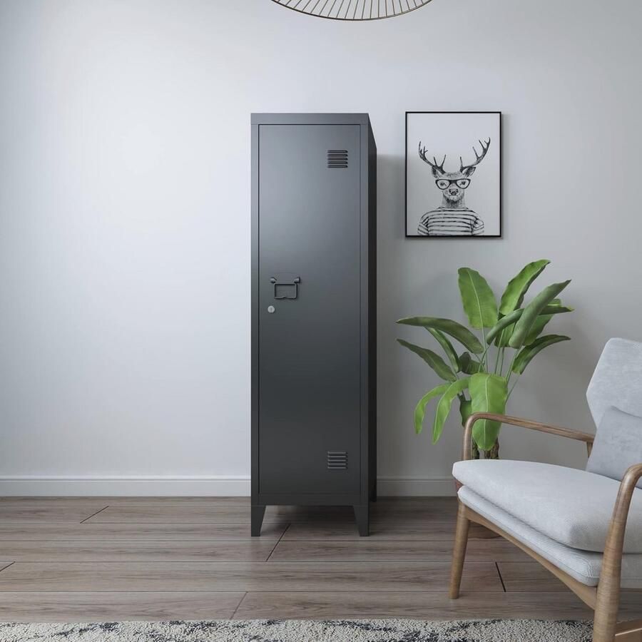 Metalen Lockerkast met 2 Planken Afsluitbare Garderobekast 137x38x38 cm Zwart