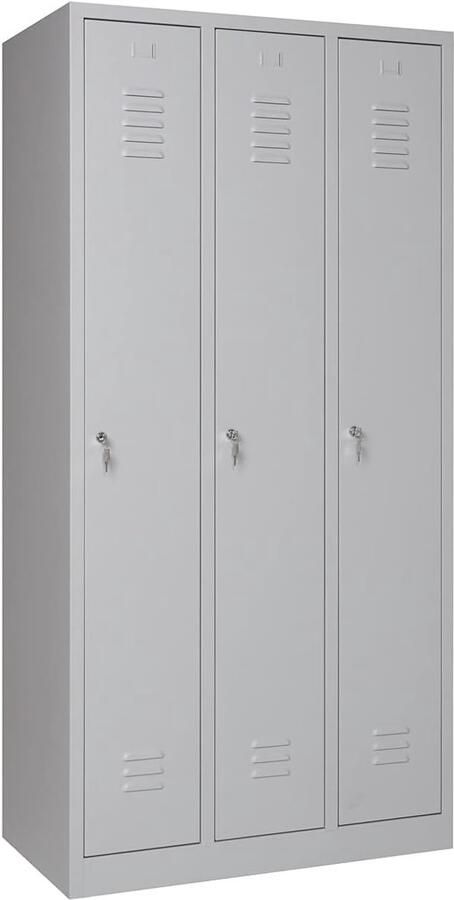 Metalen Lockerkast met 3 Afsluitbare Deuren voor Opbergkluisjes Ideaal voor Sportschool Kantoor en School Grijs 180x90x50 cm