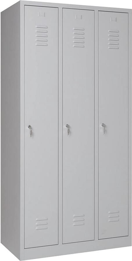 Metalen Lockerkast met 3 Deuren Opbergkluisjes voor Sportschool Kantoor en School 180x90x50 cm