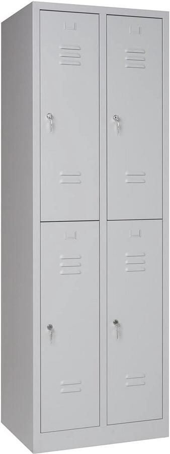 Metalen Lockerkast met 4 Compartimenten en Afsluitbare Deuren Opbergkluisjes voor Sportschool Kantoor en School Volledig Gemonteerd Grijs 180x60x50 cm