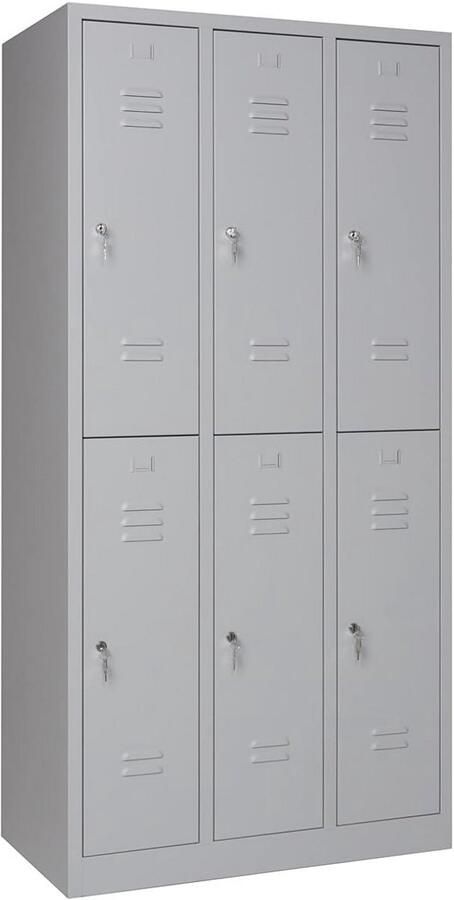 Metalen Lockerkast met 6 Compartimenten Afsluitbare Opbergkluisjes voor Kantoor School en Sportschool Grijs 180x90x50 cm
