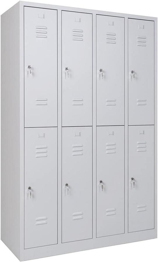 Metalen Lockerkast met 8 Compartimenten en Afsluitbare Deuren Ideaal voor Sportschool Kantoor en School Volledig Gemonteerd Grijs 180x120x50 cm
