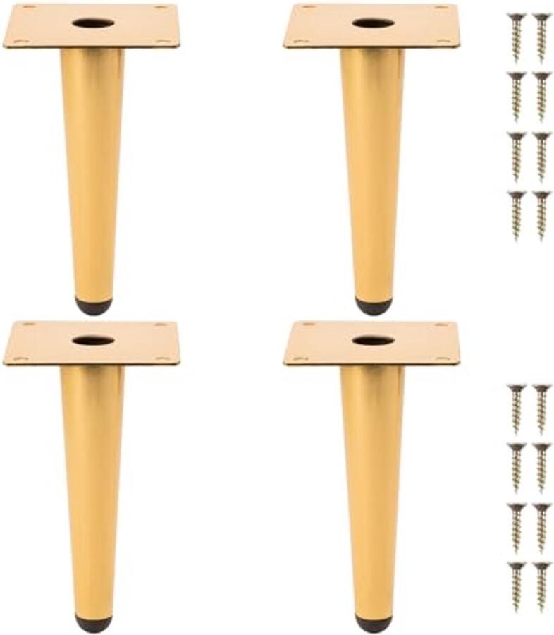 Metalen Meubelpoten Set van 4 15 cm Hoog voor Tafel Kast en Stoelen Goudkleurig