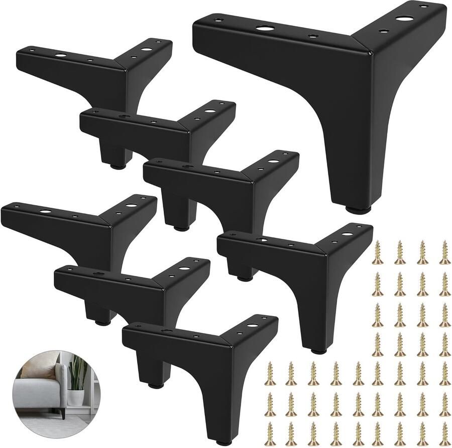 Metalen meubelpoten zwart 8 stuks 10 cm