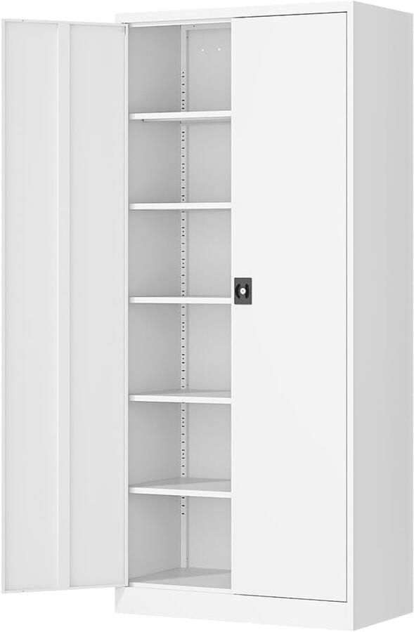 Metalen opbergkast 180 3 cm hoge stalen archiefkast met afsluitbare deuren en verstelbare planken witte stalen kast voor thuis keuken school kantoor en garage