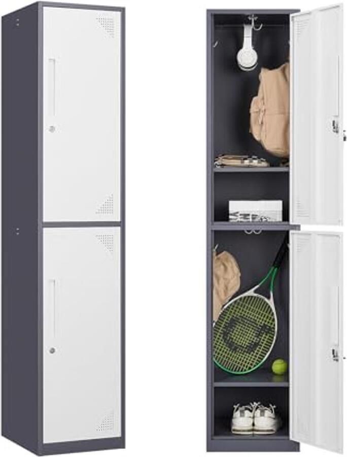 Metalen opbergkast met afsluitbare deuren en verstelbare planken