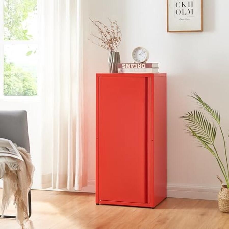 Metalen Opbergkast met Deur en Verstelbare Planken Industrieel Design 88x40x35 cm Rood