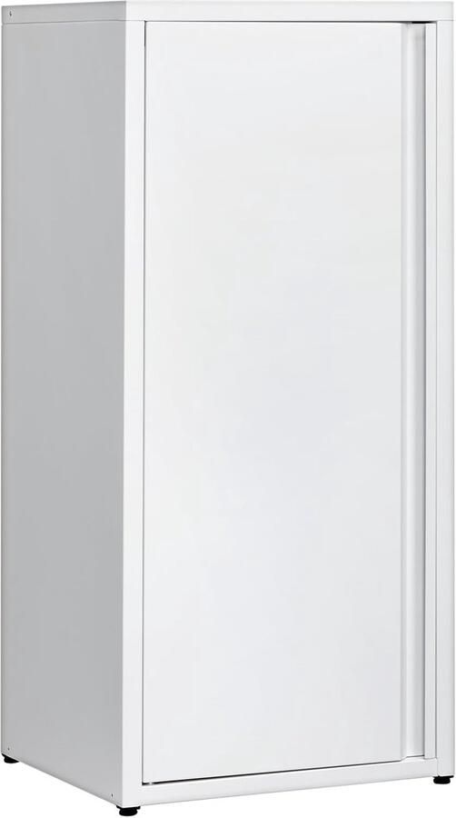 Metalen Opbergkast met Deur – Witte Zijkast met Magneetsluiting en Verstelbare Planken