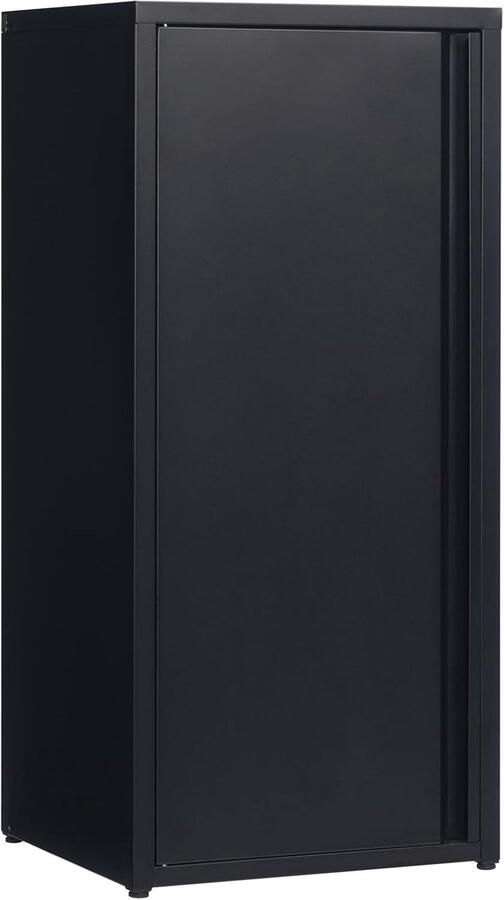 Metalen Opbergkast met Deur – Zwarte Zijkast met Magneetsluiting en Verstelbare Planken