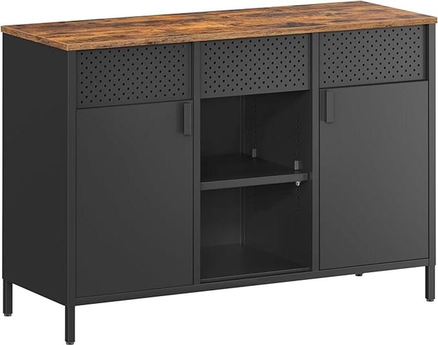 Metalen opbergkast met dubbele deur – Verstelbare planken magneetsluiting en stalen frame in vintage bruin-matzwart (LSC204B01)