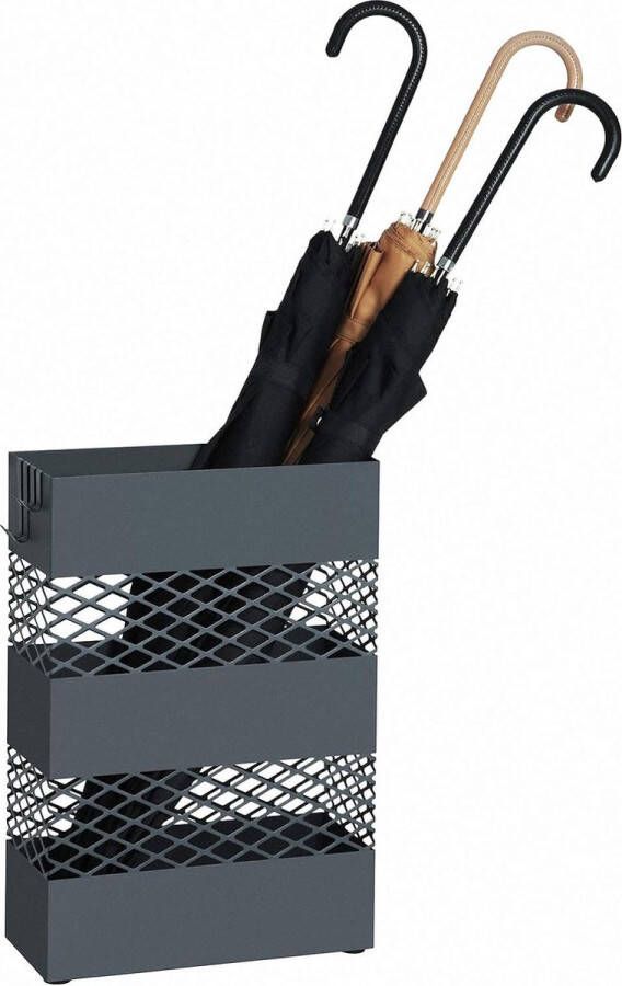 Metalen paraplubak rechthoekige paraplubak 28 x 12 x 41 cm met wateropvangbak roosterdesign antraciet LUC02AG