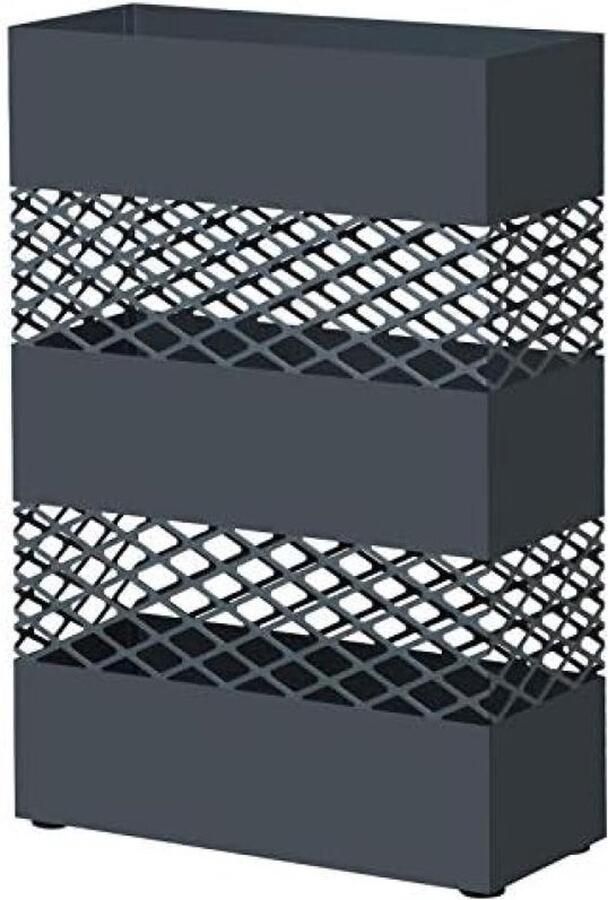 Metalen paraplubak rechthoekige paraplubak 28 x 12 x 41 cm met wateropvangbak roosterdesign antraciet LUC02AG