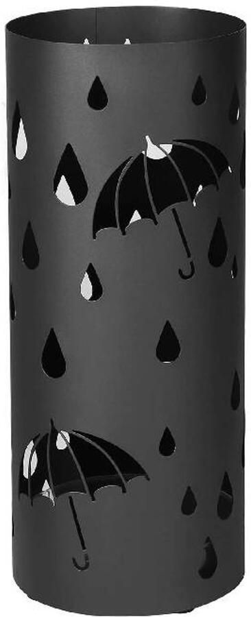 Metalen paraplubak- rond- paraplubak- met dienblad en haken- 49 x Ø 19.5 cm