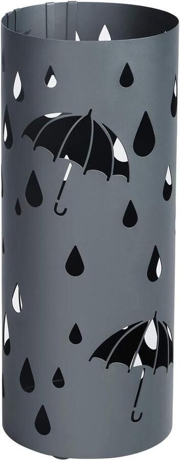 Paraplubak Metalen parapluhouder waterbak haken 195 x 49 cm Dia. H rond mat antraciet grijs