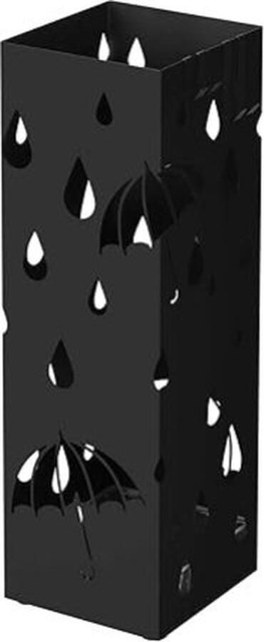 ZAZA Home Metalen paraplustandaard vierkante parapluhouder met druppellade en 4 haken 15 5 x 15 5 x 49 cm zwarte