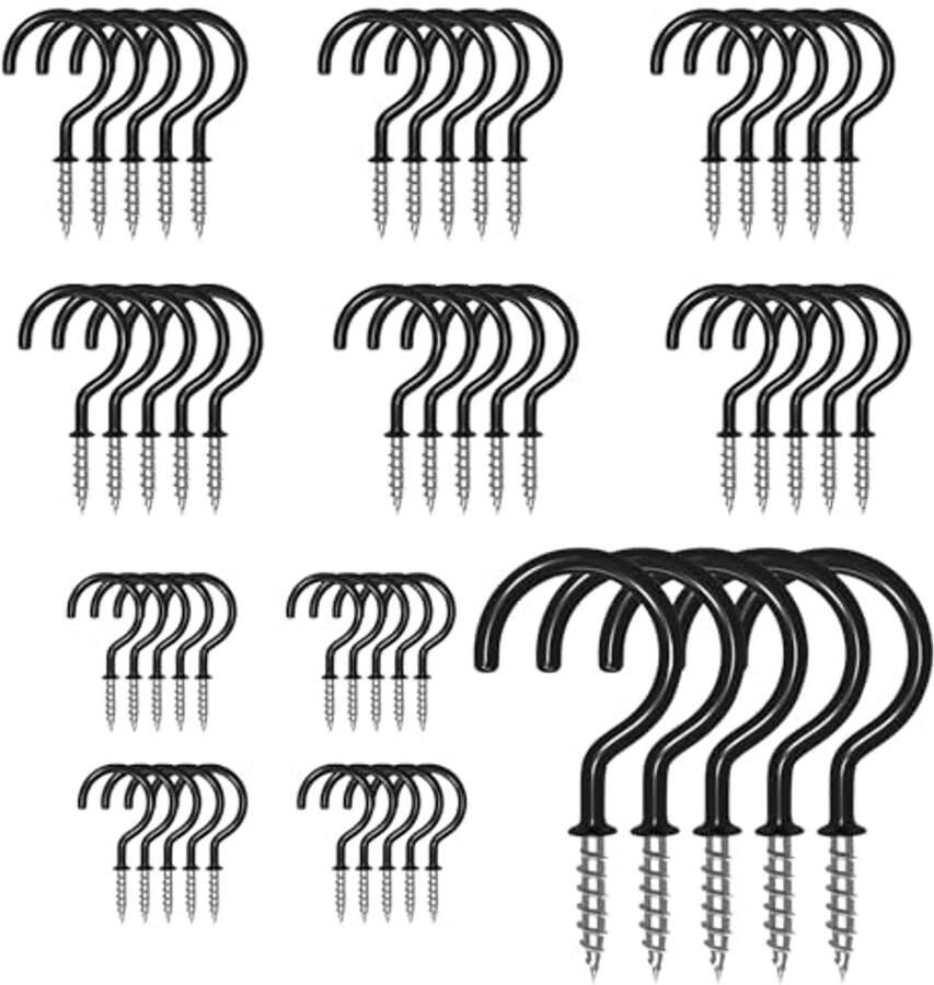 Metalen Plafondhaken 36 Stuks Zwart Gecoate Schroefhaken voor Planten Lampen en Keuken