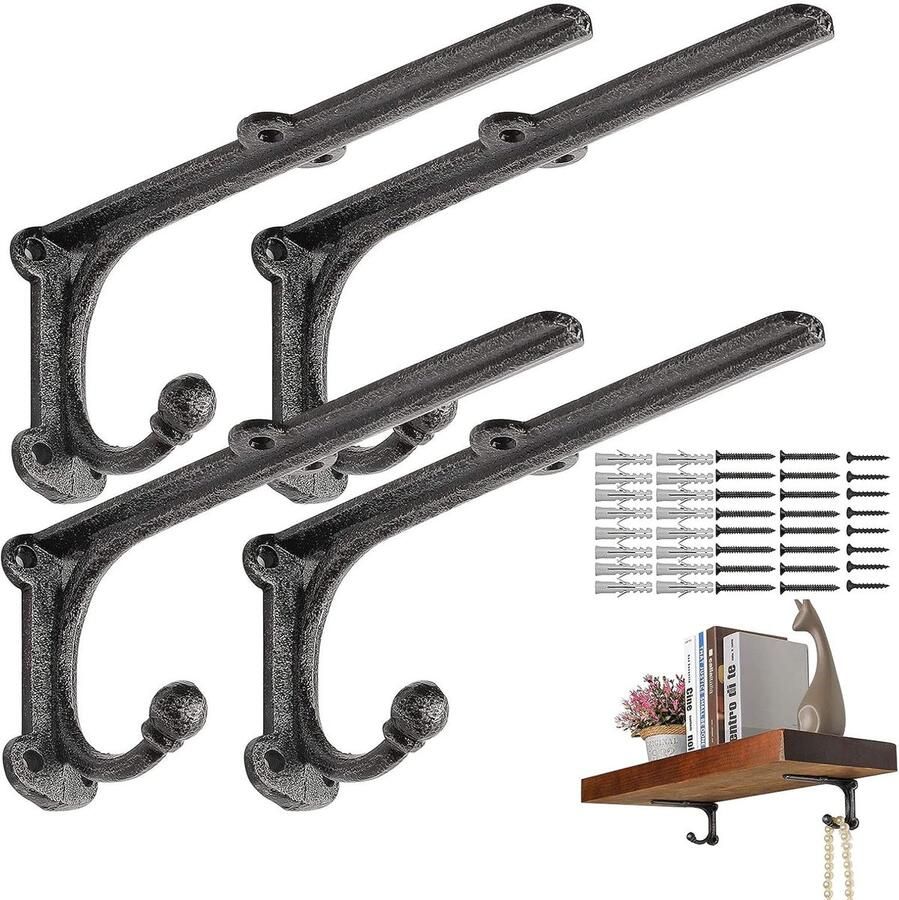 Plankdrager met haken vintage heavy duty 20 x 85 cm 4 stuks ChasBete plankhouder