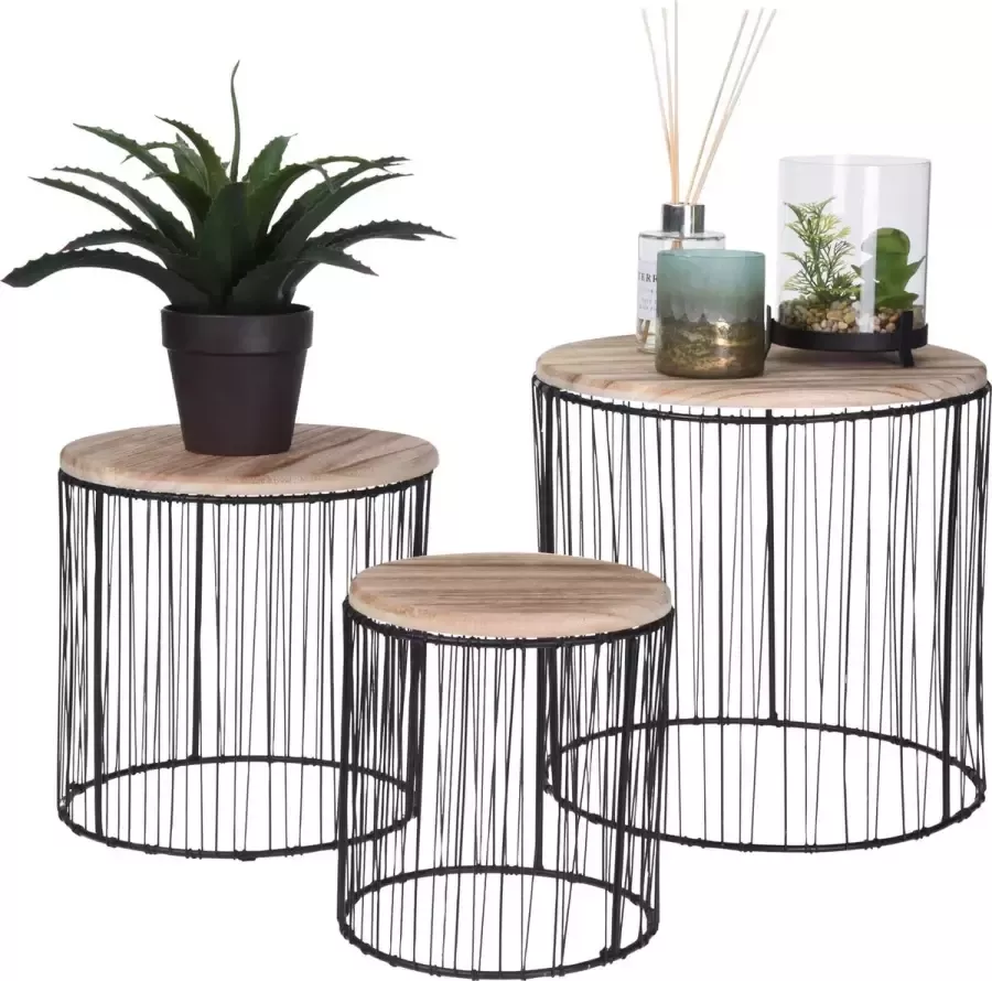 Metalen ronde plantentafel set 3 stuks