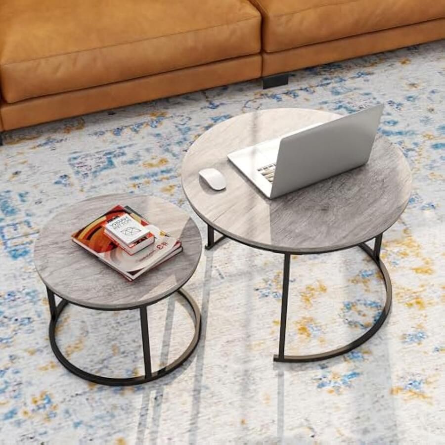 Metalen ronde salontafel tafelnest set van 2 bijzettafel met multifunctioneel hoogwaardige kwaliteit voor woonkamer – zwart