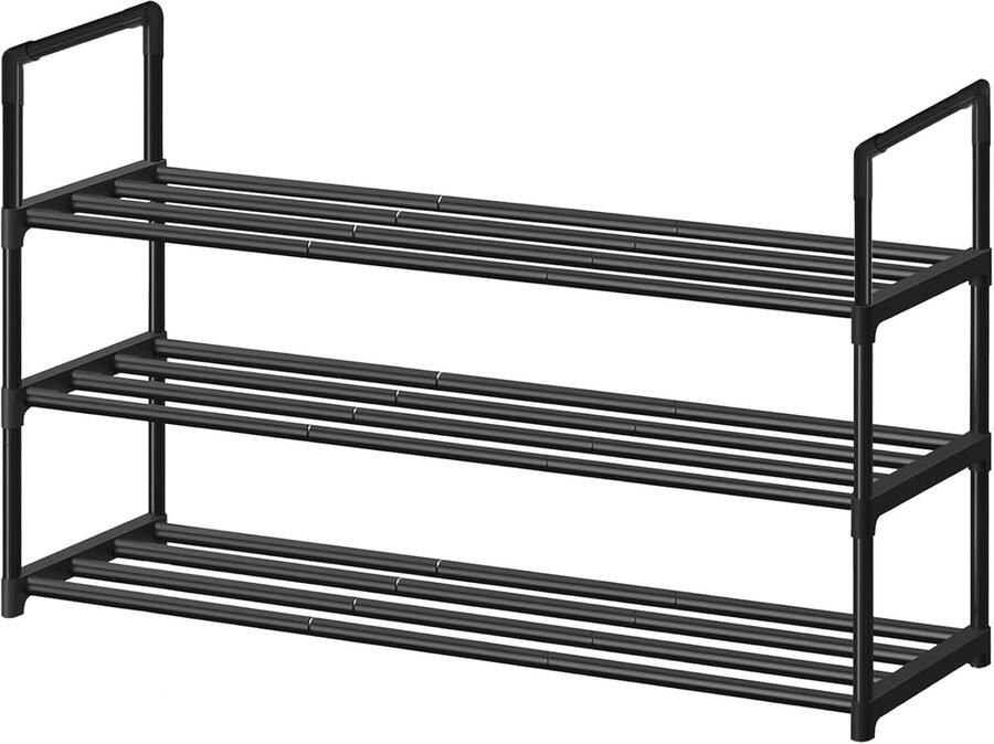Metalen schoenenorganizer met 3 verdiepingen stapelbare schoenenhouder voor inlaatruimte kledingkast badkamer 30 d x 92 x 34 h cm zwart