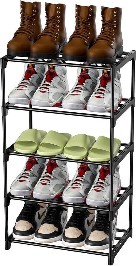 Metalen schoenenrek met 5 niveaus licht schoenenrek stapelbaar voor 10 paar schoenen schoenenstandaard voor hal woonkamer slaapkamer entree (zwart)