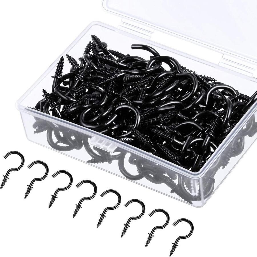 Metalen Schroefhaken Set van 120 stuks voor Binnen- en Buitengebruik Zwart 8cm Bevestiging voor Theekopjes Sleutels in Kasten of aan Plafond