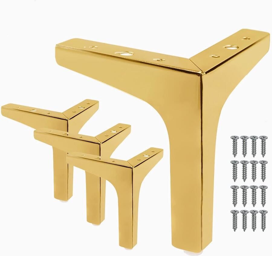 Metalen Tafelpoten Tafelpoot – 4 Stuks Driehoekige Meubelpoten – 13 cm – Inclusief Schroeven – Antislip – Slijtvast Vloerbeschermend Goud