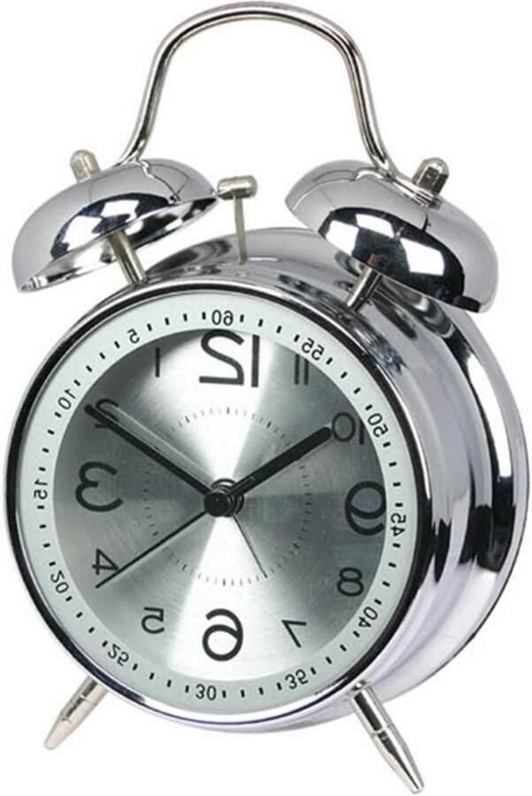 Metalen verrekijker bel alarm klok nachtkastje eenvoudig instellen luide batterij operationeel reizen kwarts mechanische wekker voor kinderen (zilver) 4