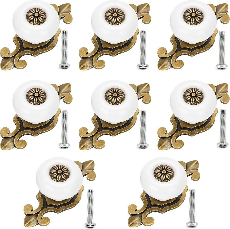 Metalen vintage meubelknoppen 8 stuks keramisch
