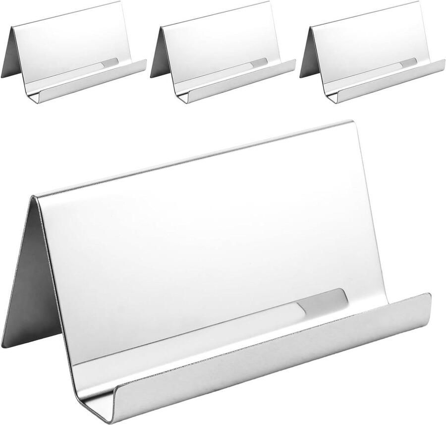 Metalen visitekaartjeshouder Set van 4 stuks Roestvrij staal Voor op het bureau 9 x 5 x 4 5 cm Naamkaarthouder
