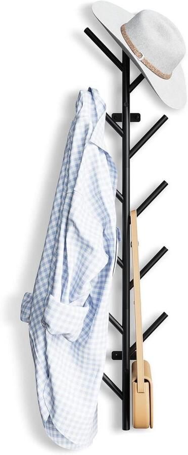 Metal Wall Coat Rack 100cm Wall Mounted with 11 Hooks for Hanging Jackets Hats Scarves and Handbags (Black)