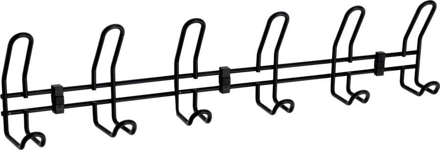 Metalen wandkapstok in zwart met 6 dubbele haken