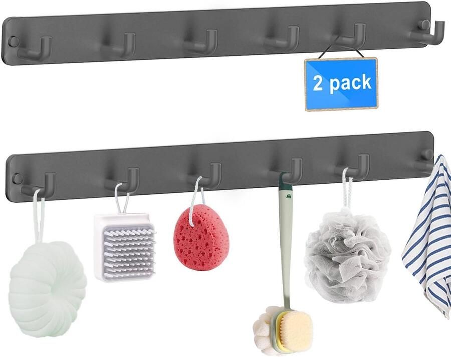 Metalen Wandkapstok Met 6 Haken Voor Slaapkamer Badkamer En Keuken Set Van 2 Grijs