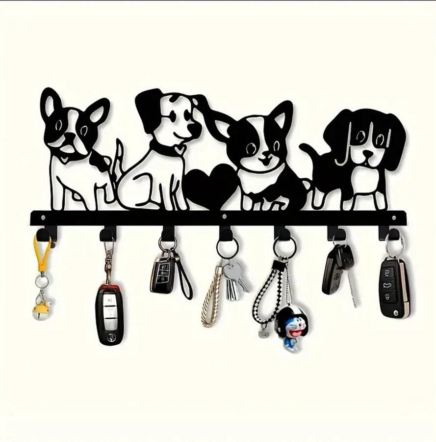 Metalen Wandkapstok met Hondenmotief – Sleutelhanger & Kapstok – Decoratief Wandrek voor Hondenliefhebbers
