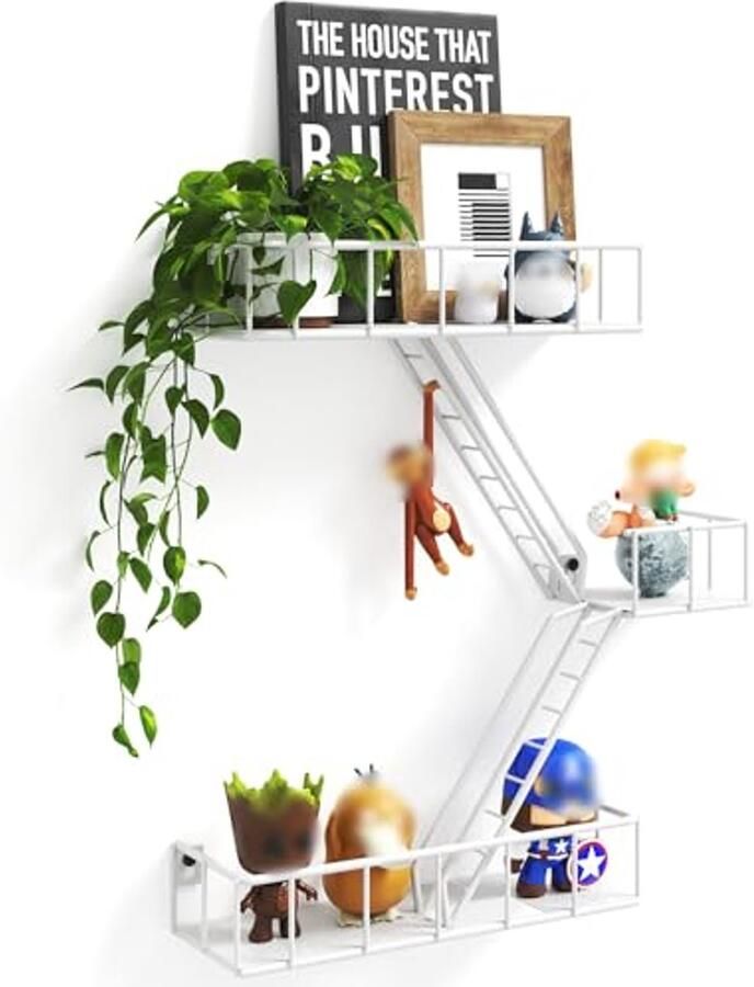 Metalen wandplank met 3 lagen en manden Decoratieve muur organizer en ladder plank New York geïnspireerd