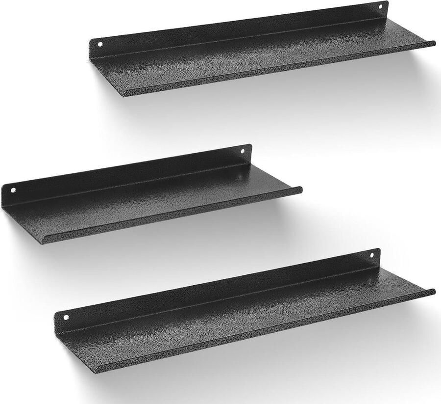 Metalen wandplanken zwevende opbergplanken set van 3 zwart geschikt voor elke ruimte - Foto 2